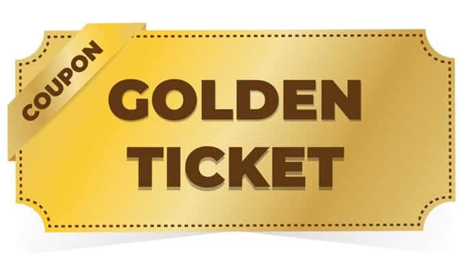 An illustration of a golden coupon ticket, isolated on white