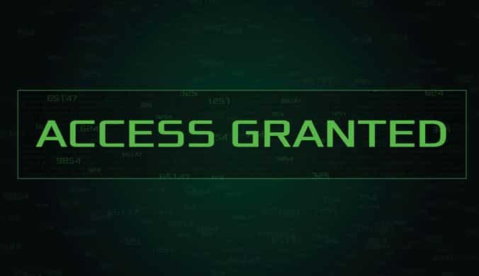 An illustration of a green ‘access granted’ pop up message on a dark background - casino bonus codes