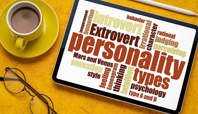 A personality type concept illustration with words on a white background