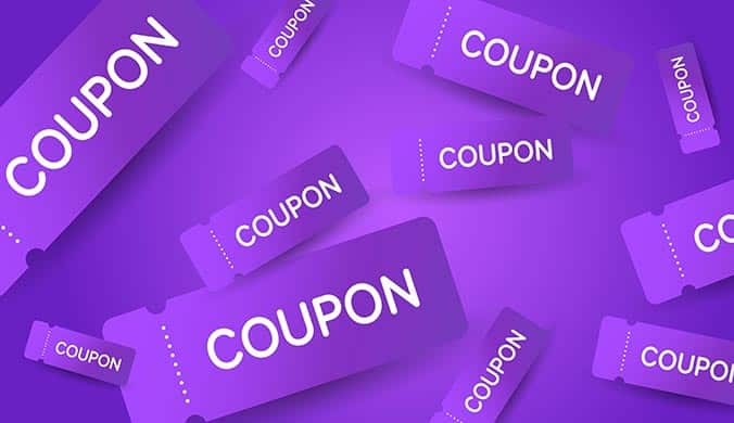 A vector illustration of purple coupons on a purple background