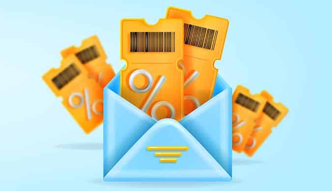 envelope with gold digital coupons peeking out